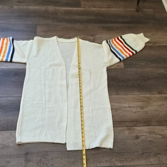 White Rainbow Stripe Cardigan, Size: M - Picture 5 of 7